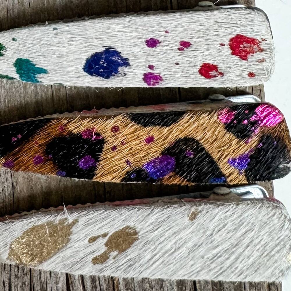 Western Hair-On Cowhide Barrette | Leopard & Rainbow